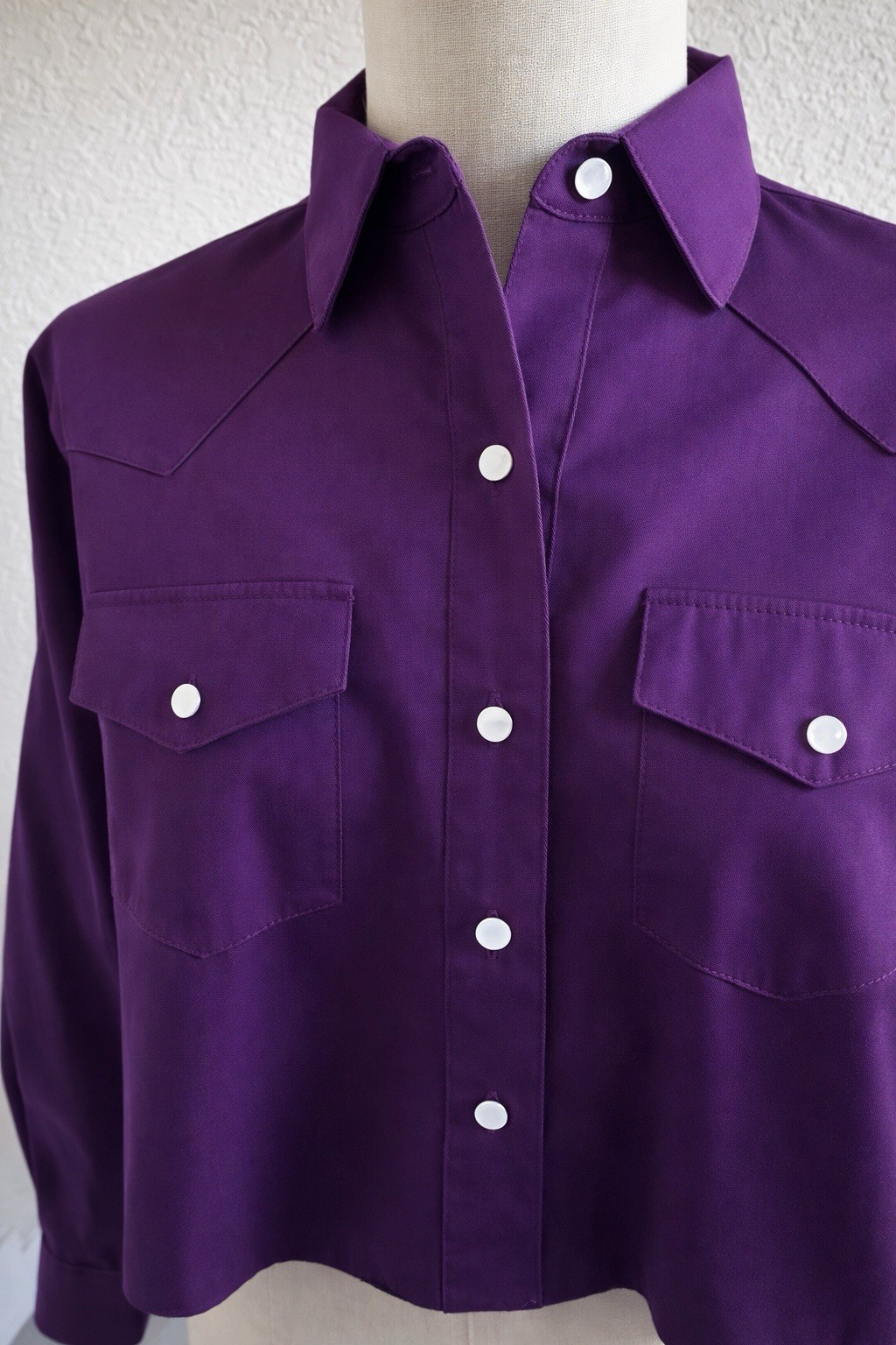 Women’s Vintage Purple Banjo Western Pearl Button shirt • Cropped M/L
