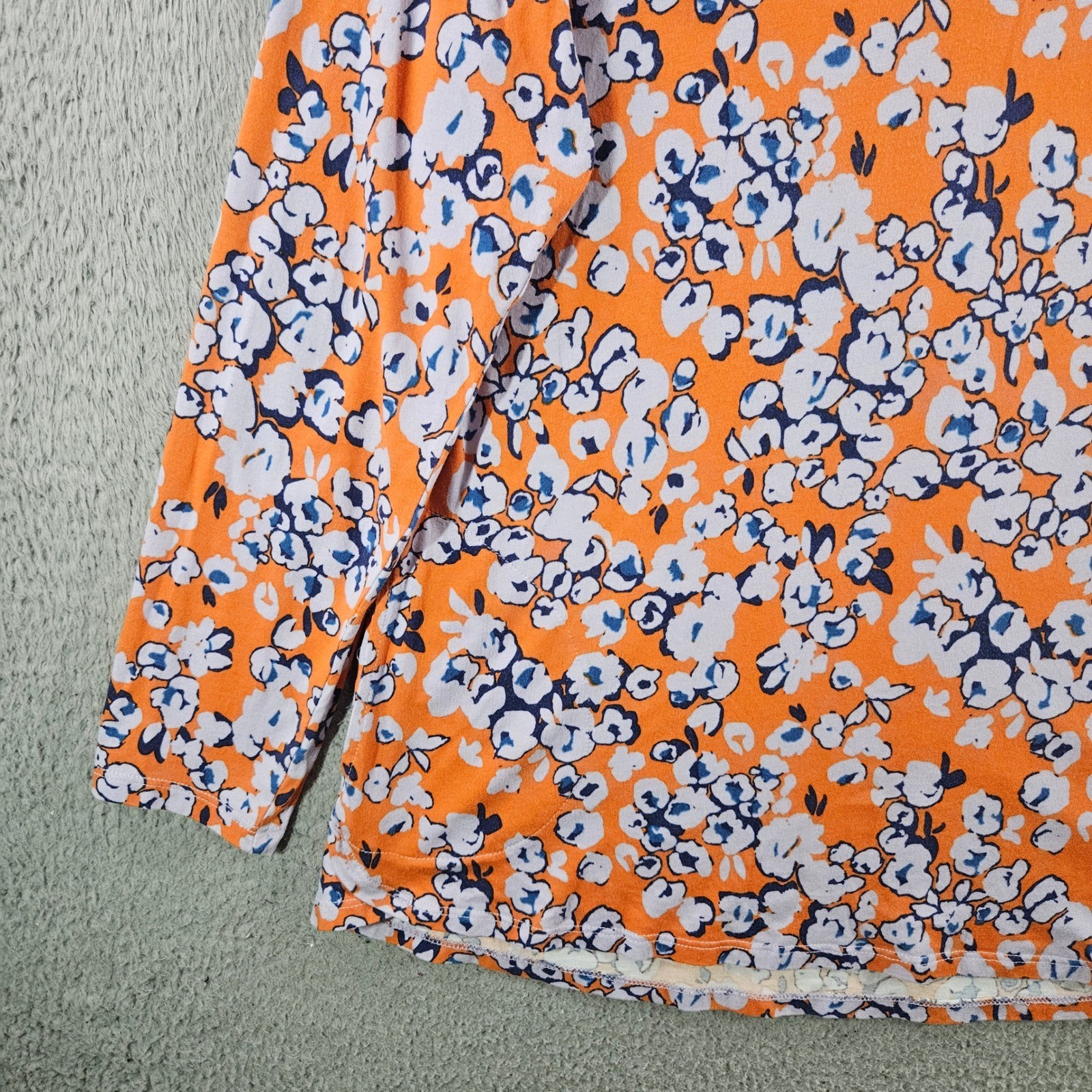 LOGO Lori Goldstein Womens Orange Floral Cotton Modal Long Sleeve Top Size M