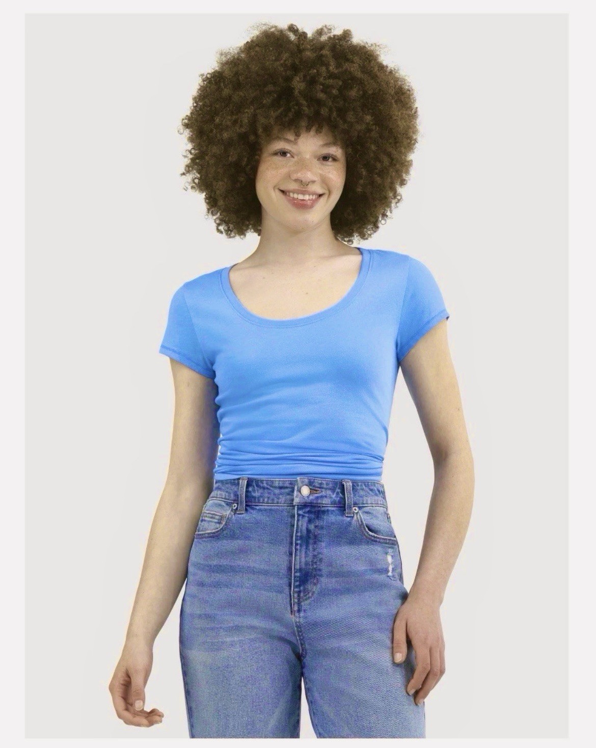 NO BOUNDARIES Women’s Size XS (0-2) Scoop Neck Tee Short Sleeves • Blue Charm