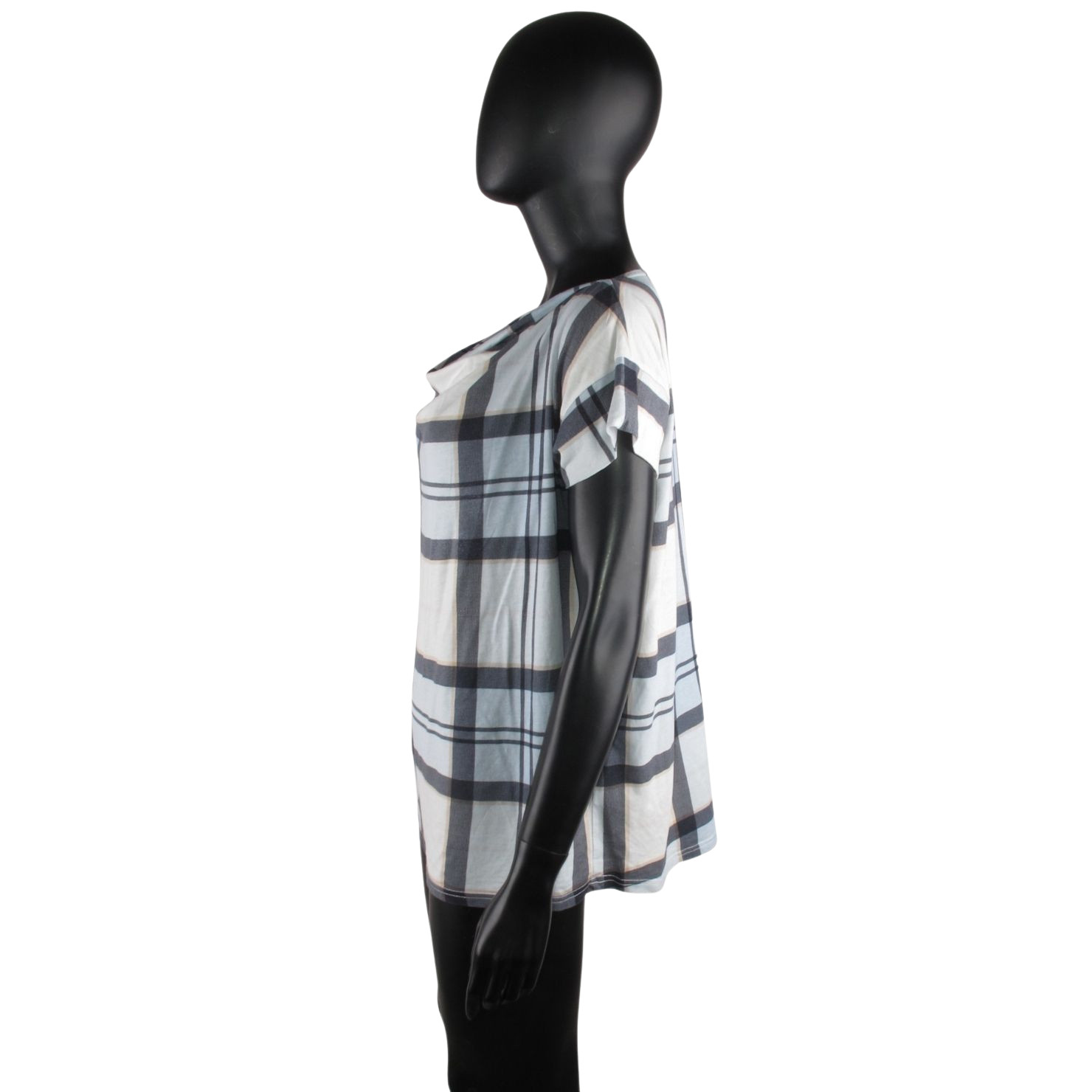 Barbour Summer Tartan Women’s Blue Check Top US 12 Relaxed Drape Short Sleeve L