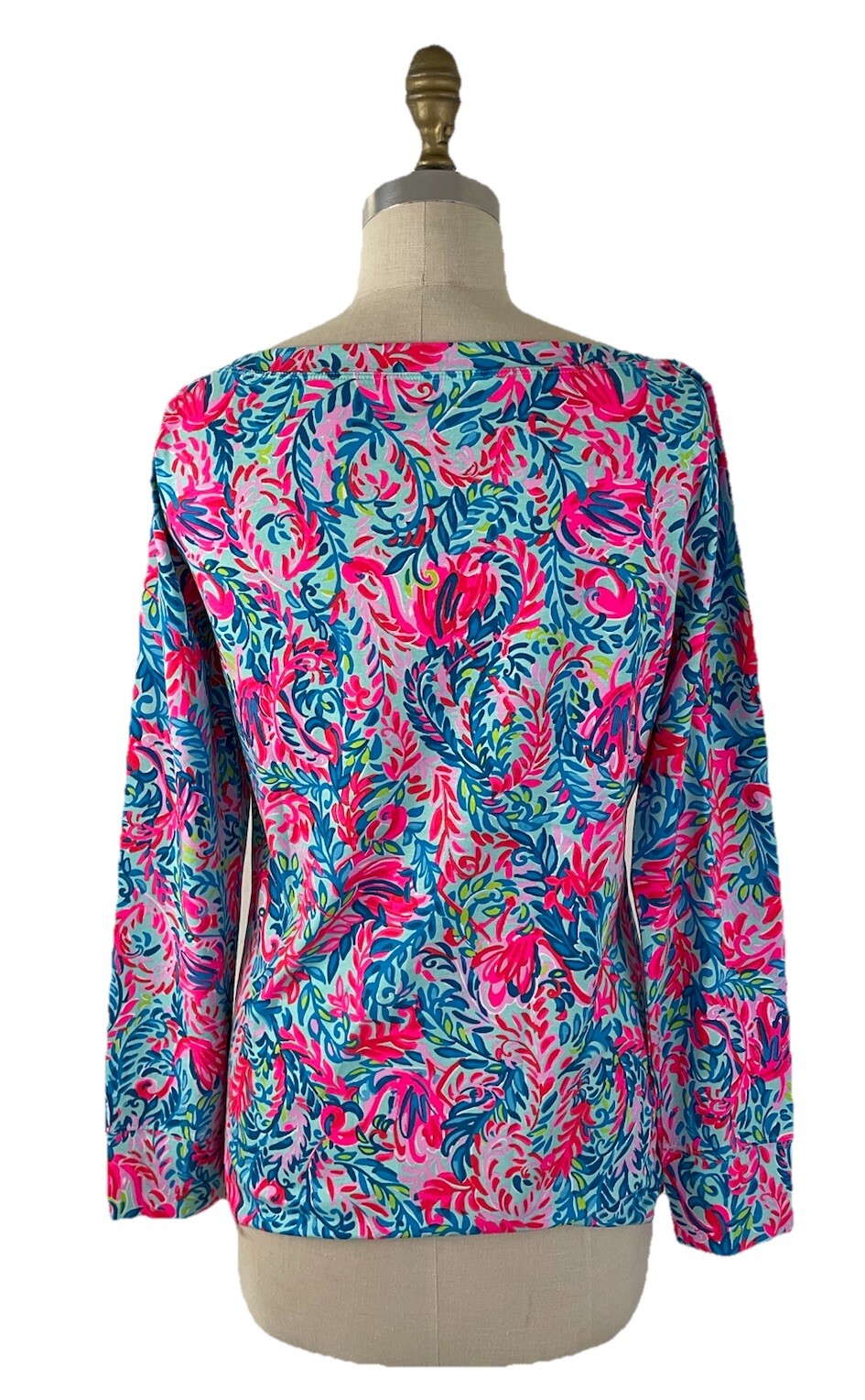 Lilly Pulitzer Aleah Top Long Sleeve Surf Blue Flim Flam SZ XL