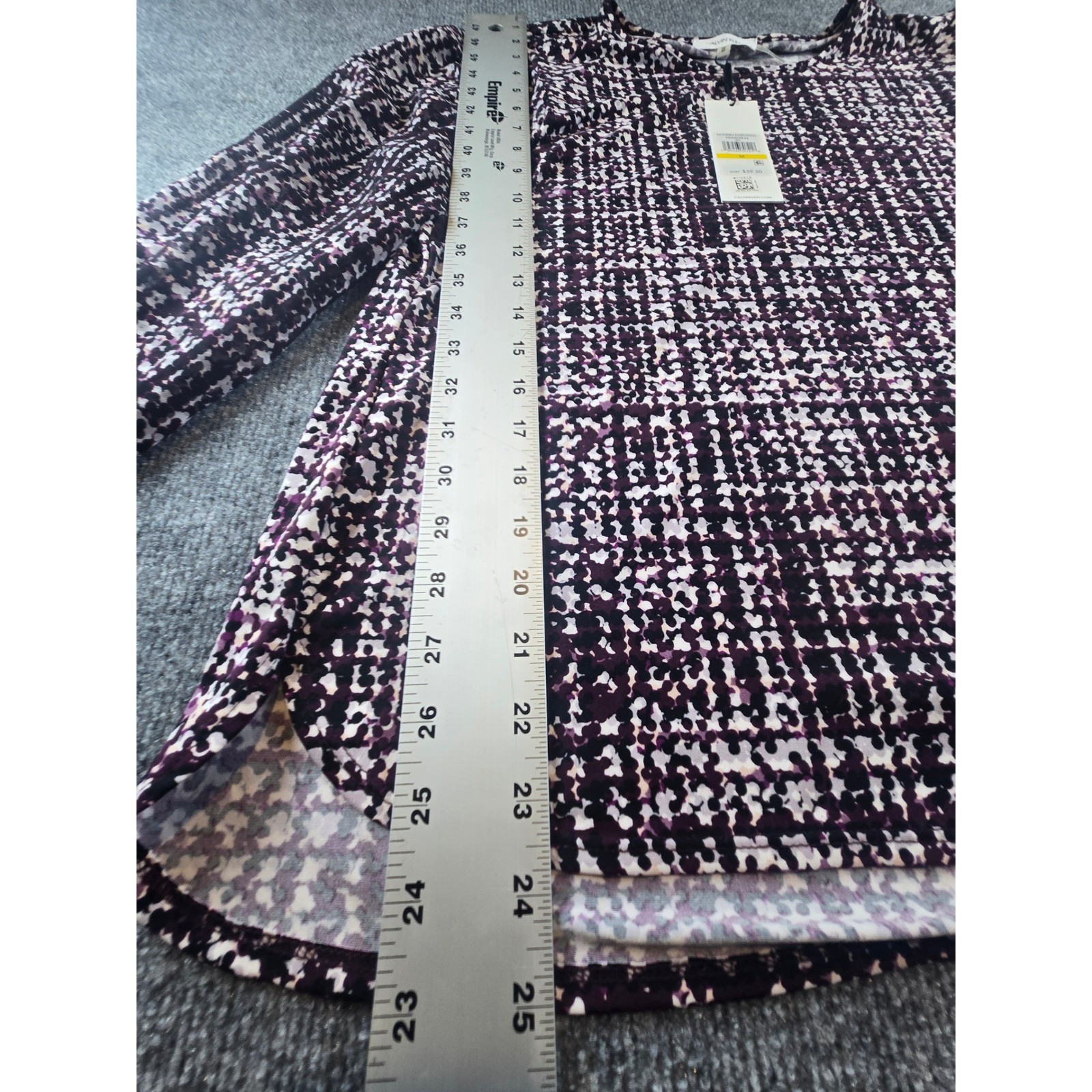 Calvin Klein Modern Essentials Purple Abstract Grid Blouse M M0MH6844 New