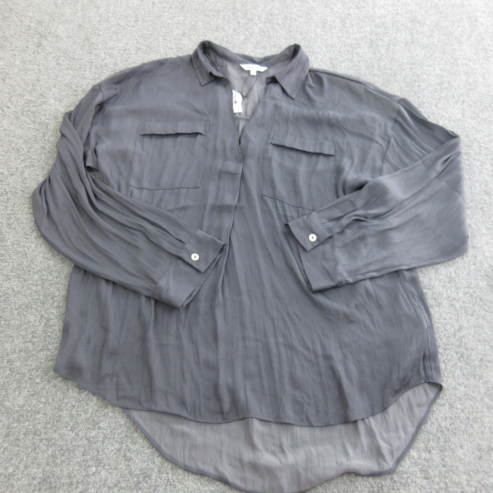 Naked Zebra Blouse Womens L Gray Collared Long Sleeve High Low Tunic Top