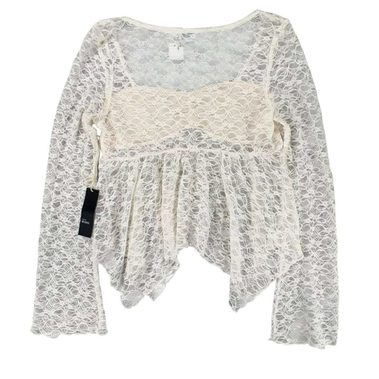 West of Melrose Lace Bell Sleeve Square Neck Peplum Top Size L NWT MSRP $35