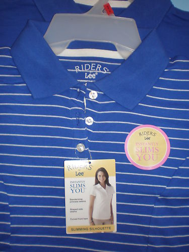 Riders by Lee Martha “Instantly Slims You” Cotton Blue Short Sleeve Polo