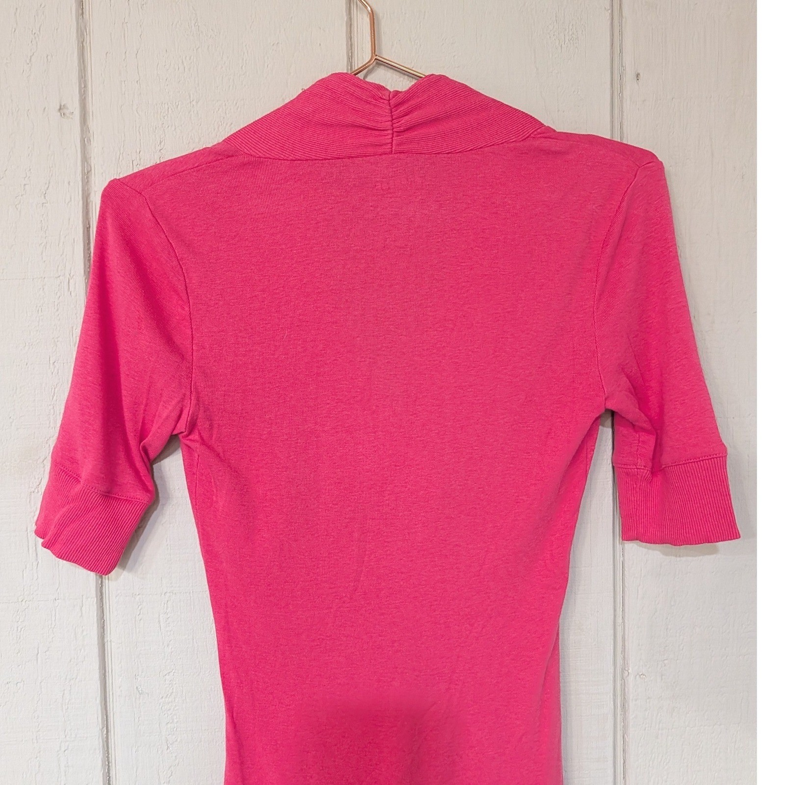 Express Pink Surplice V-Neck Pleated Shawl Collar Top Y2K Longline XS