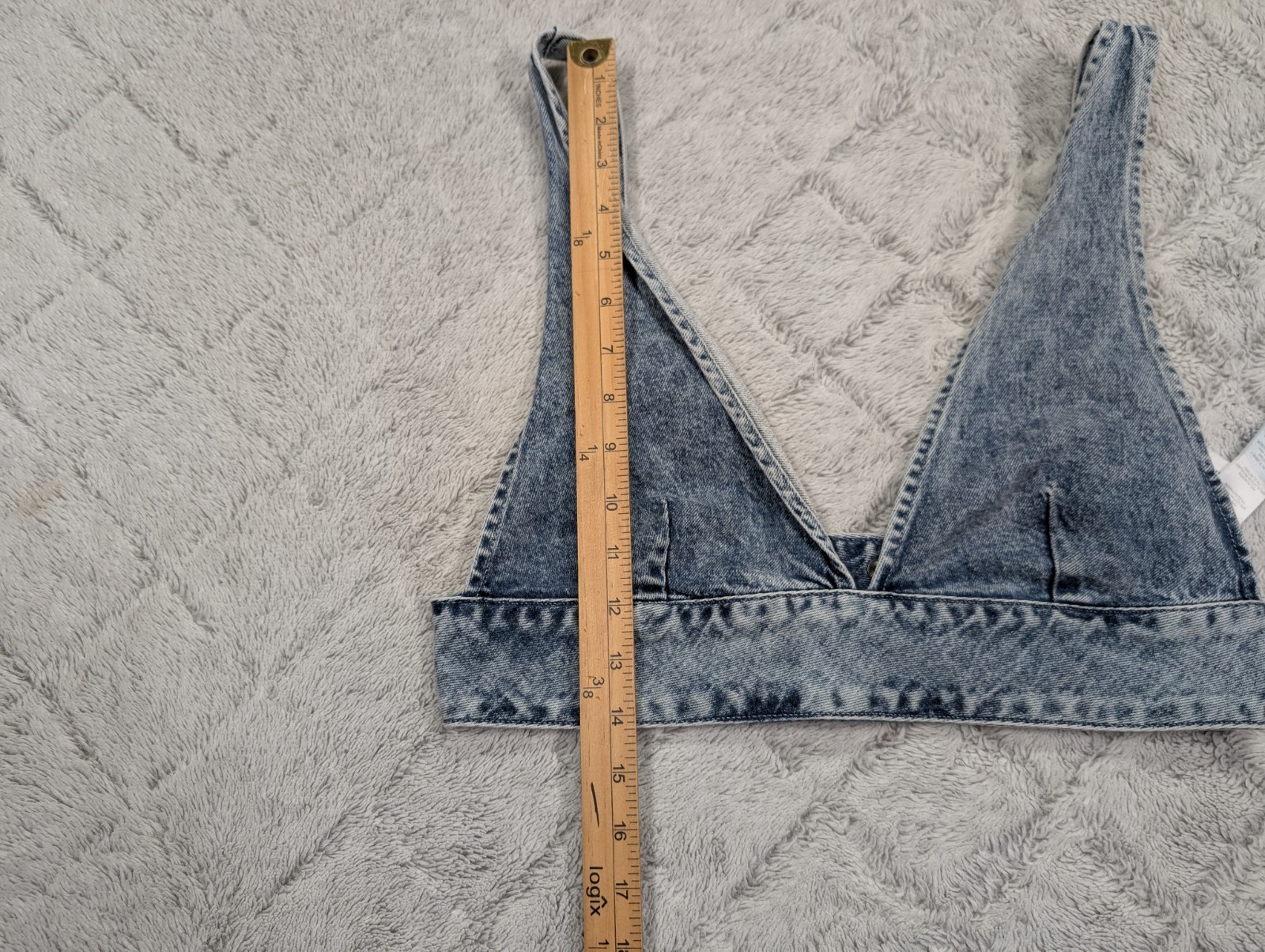 Good American Top Womens 4 Blue Bleach Wash Denim Bralette Travel Street