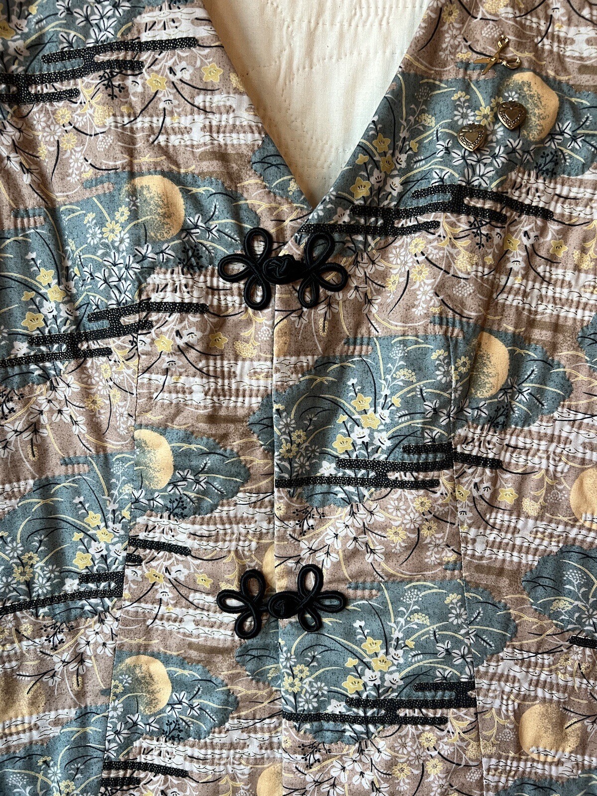 VTG Handmade Quilted Vest Granny Women’s Size M/L Charms Moon Flowers Boho 90’s