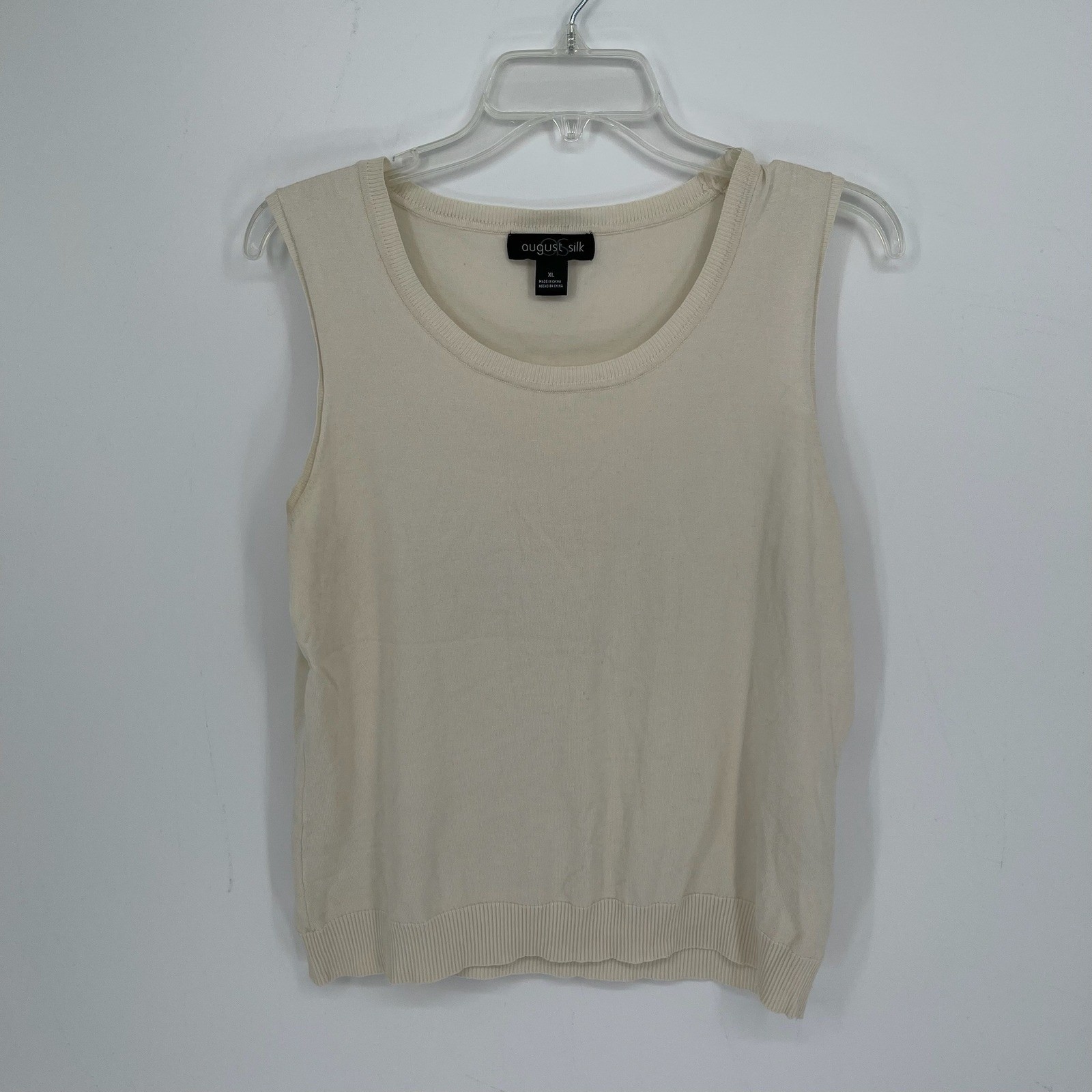 August Silk Women’s Cream Silk Blend Sleeveless Sweater Knit Shell Top Size XL