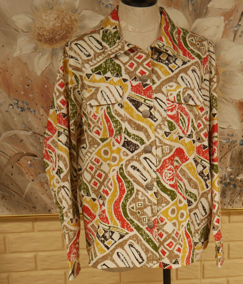 NWT BRECKENRIDGE L/S BUTTON FRONT BLOUSE FRONT POCKETS. COTTON POLYESTER BLEND