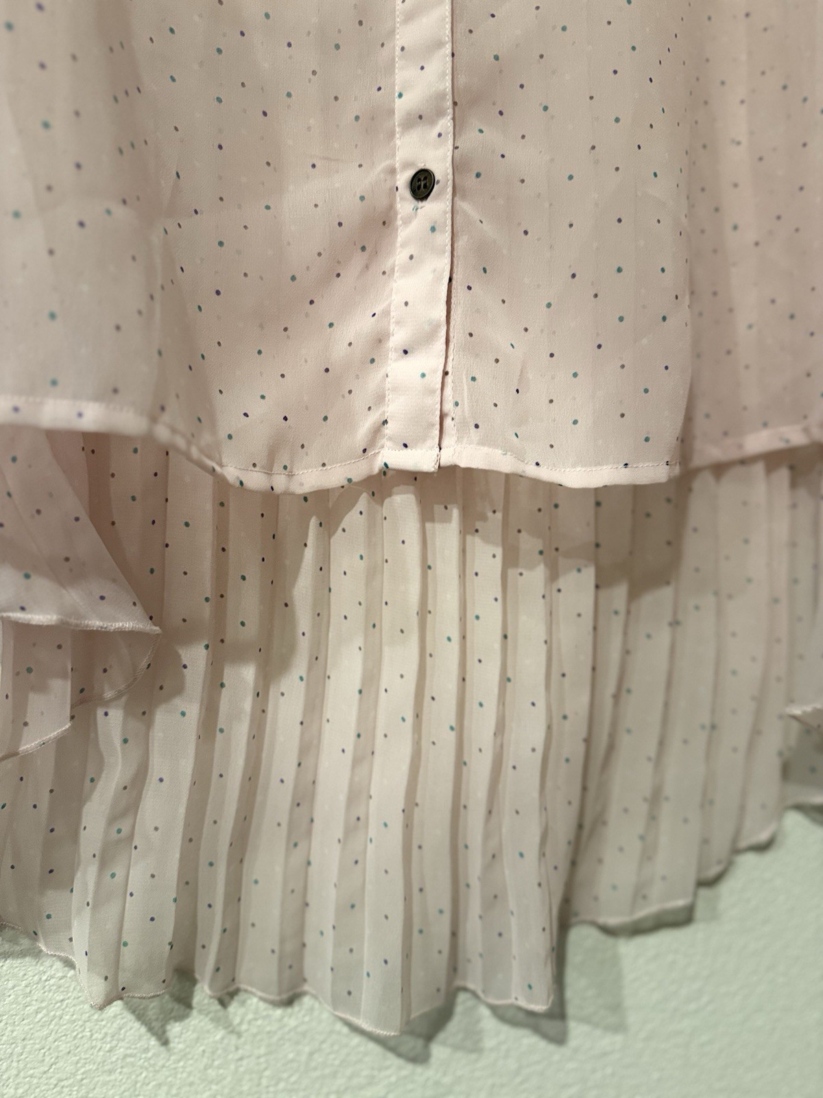 Eyelash Couture XL Pink Polka Dot Chiffon Sleeveless Romantic Pleated Blouse