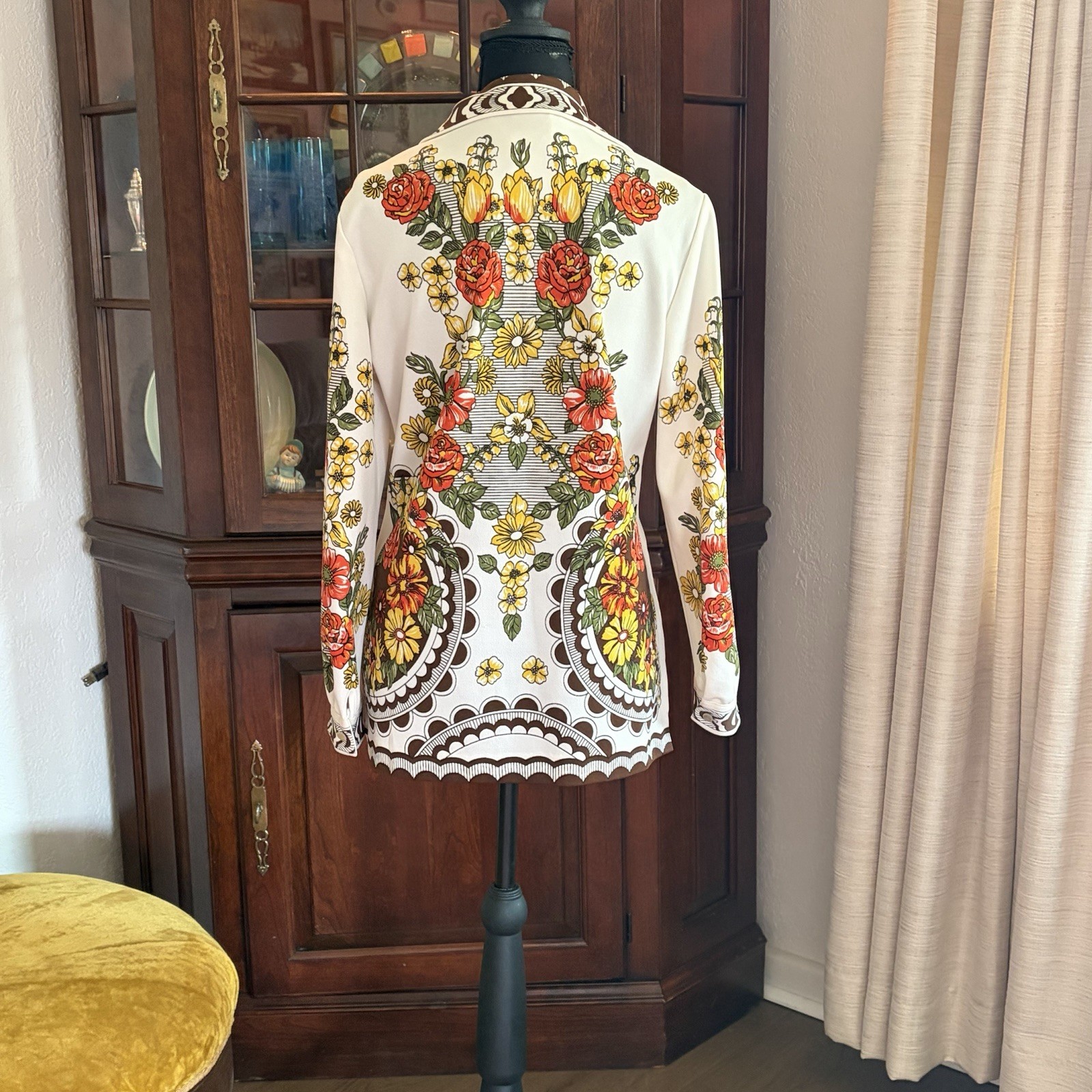 Vintage 70s Floral Mod Tunic Hamilton Of Dallas Hippie Retro Festival (M)