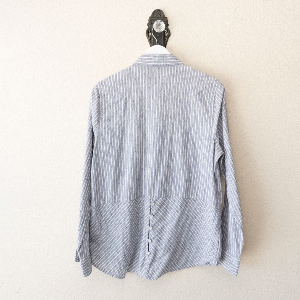 Lucky Brand Womens Shirt L Gray White Stripe Button Back Cotton Blend Oversized