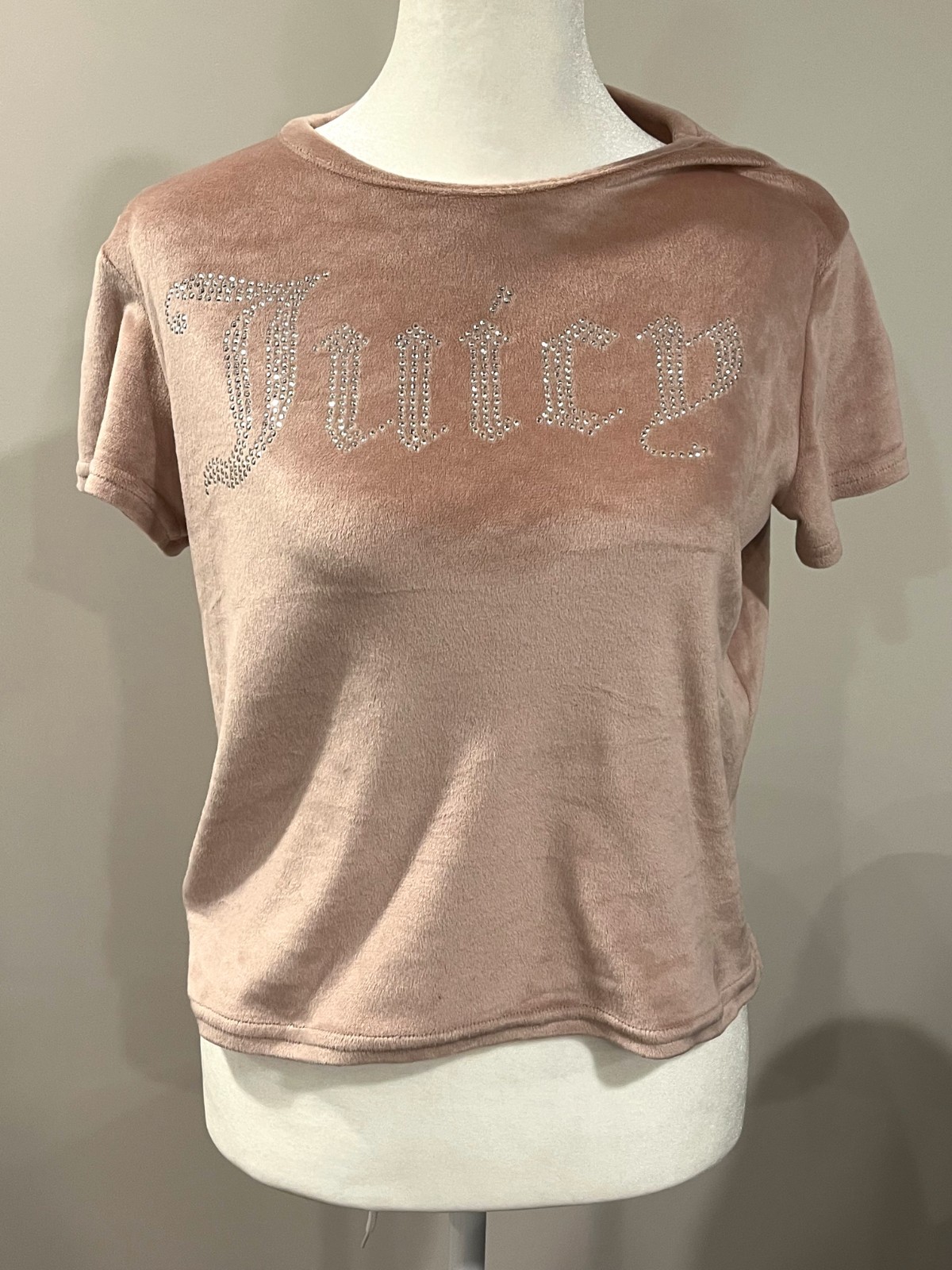 Vintage Retro Juicy Couture Y2K McBling Pink Velour Rhinestone Logo Tee