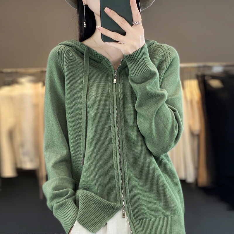 Women Tops Coat Sweater Hoodie Knitted Cardigan Hooded Casual Zipper Cashmere