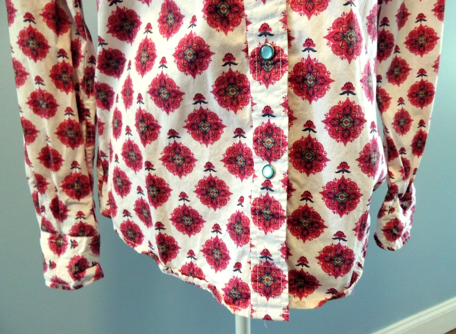 Cowgirl Hardware Womens M Western Shirt Pink Floral Turquois Accent COWGIRL Back