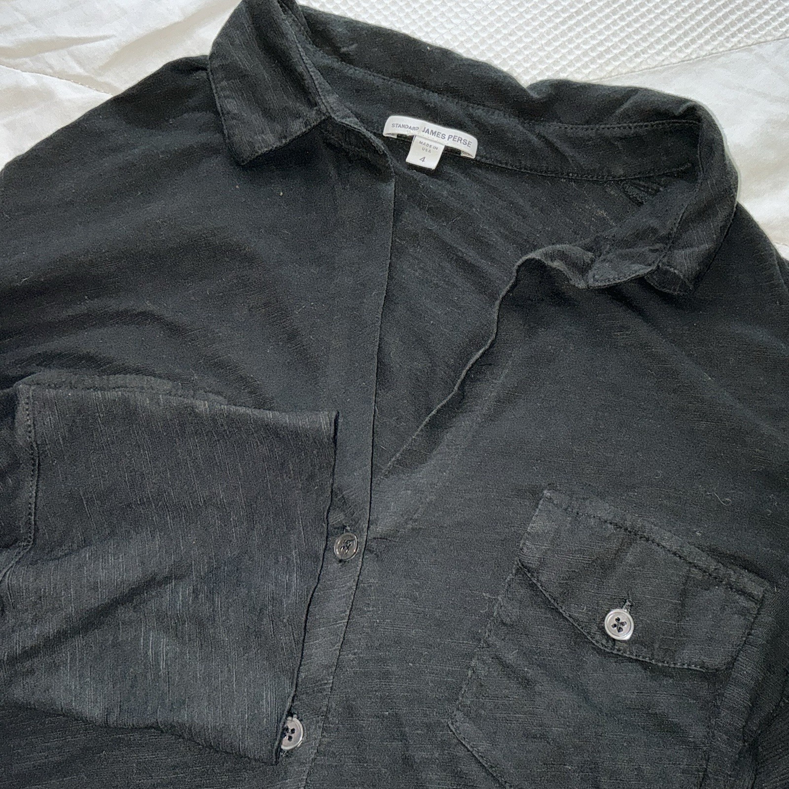 James Perse Designer Top Sz 4 XL Black Classic Mod Button Casual Versatile Shirt