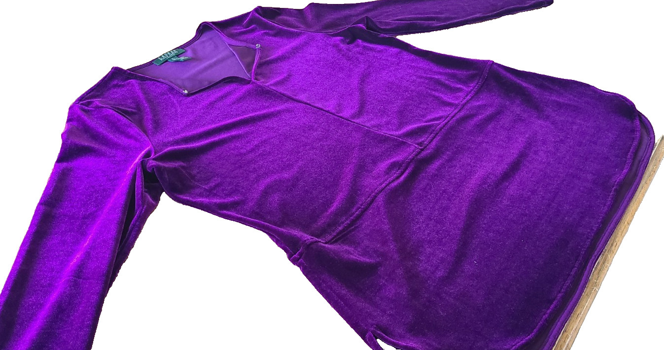 Lauren Ralph Lauren Women’s Purple Velvet Keyhole Front Blouse Tunic Top Size PL