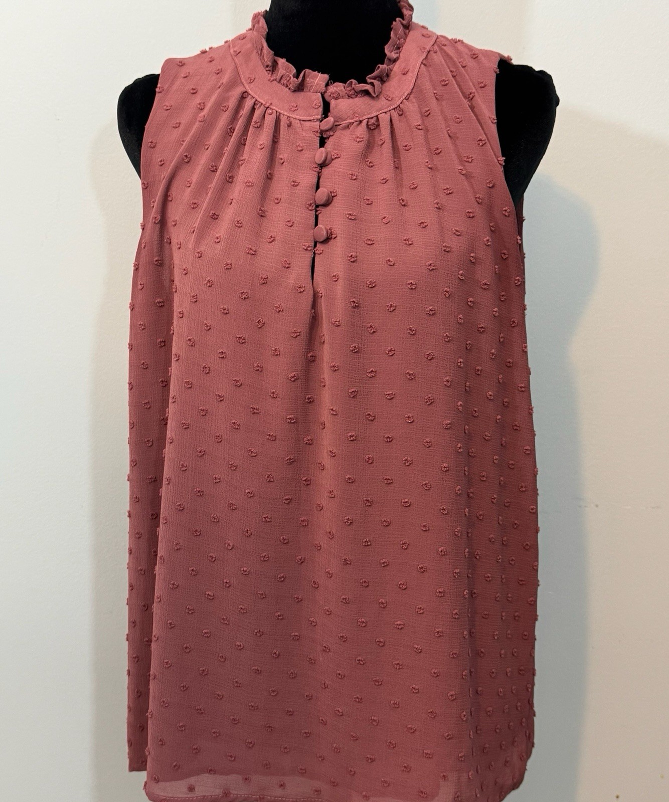 Gibsonlook Sleeveless Ruffle Swiss Dot Top Women’s Size Medium Blush Pink