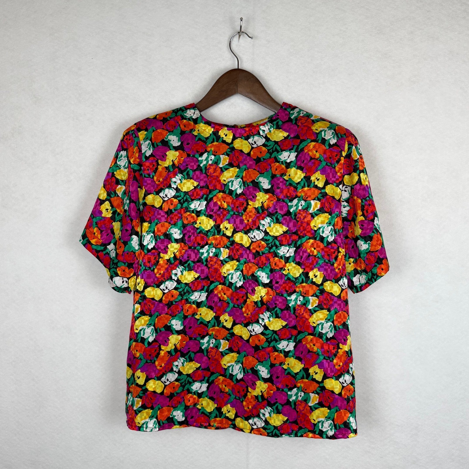 Argenti Petites Vintage Floral Blouse Womens Small Multi Color Textured 80s 90s