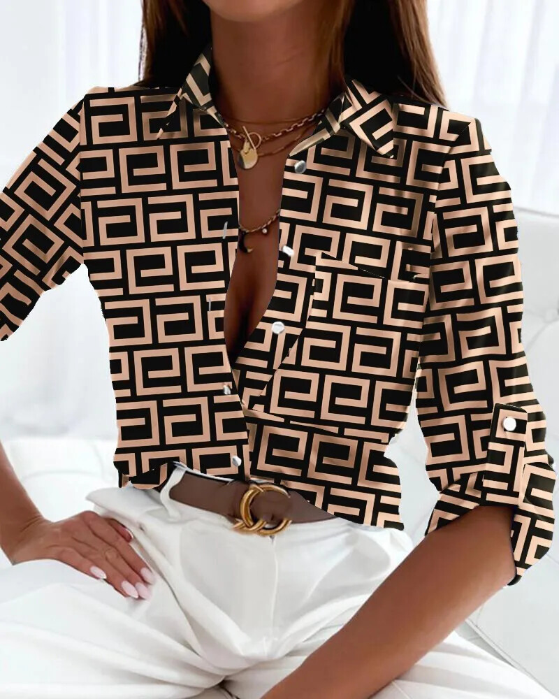 Casual New Long Sleeve Lapel Slim Tops Women Fashion Commute Chic Clothes Blusas