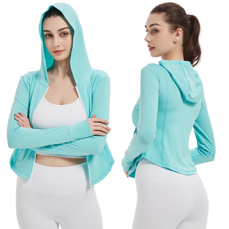 Women’s Spring Summer Breathable Top Quick Dry Hooded Fitness Jacket for Yoga