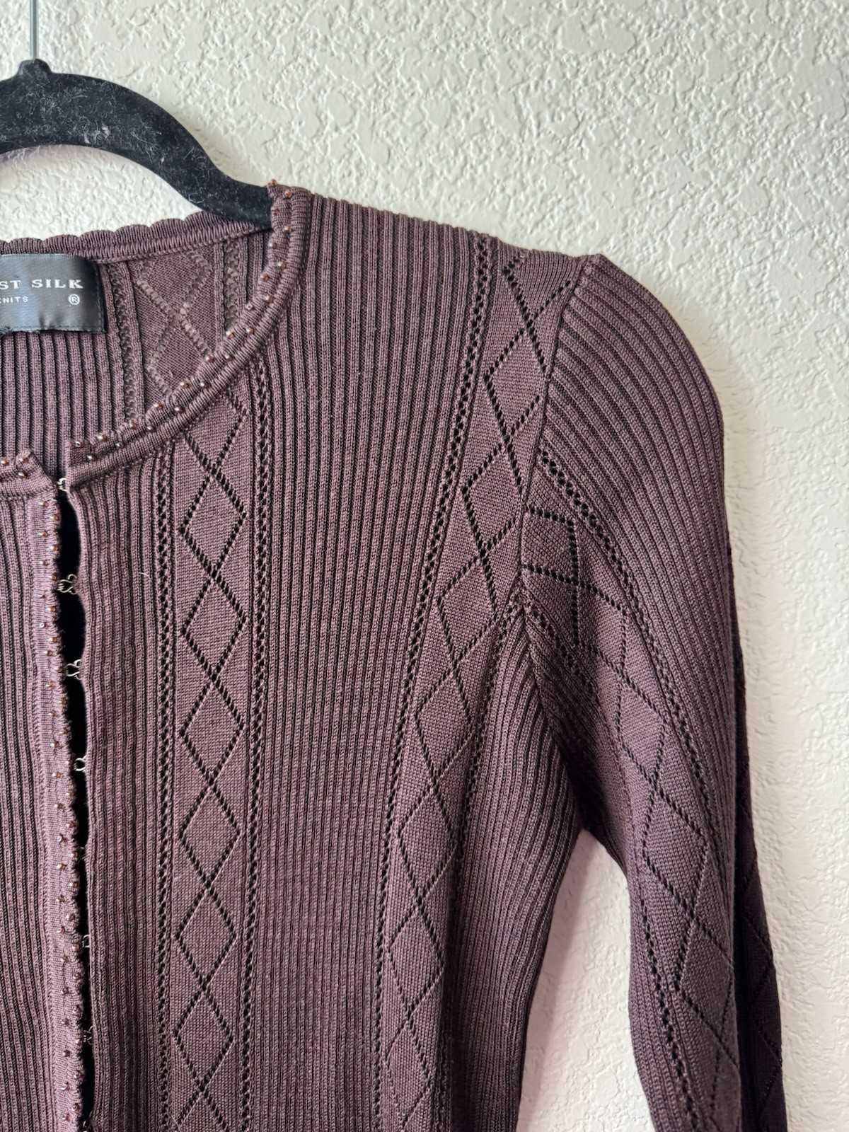 August Silk Brown Beaded Half Sleeve Cardigan, Cut Out Tags Size Medium