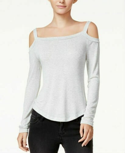 Chelsea Sky Striped Cold-Shoulder Top~XL~Heather Grey Combo~NWT