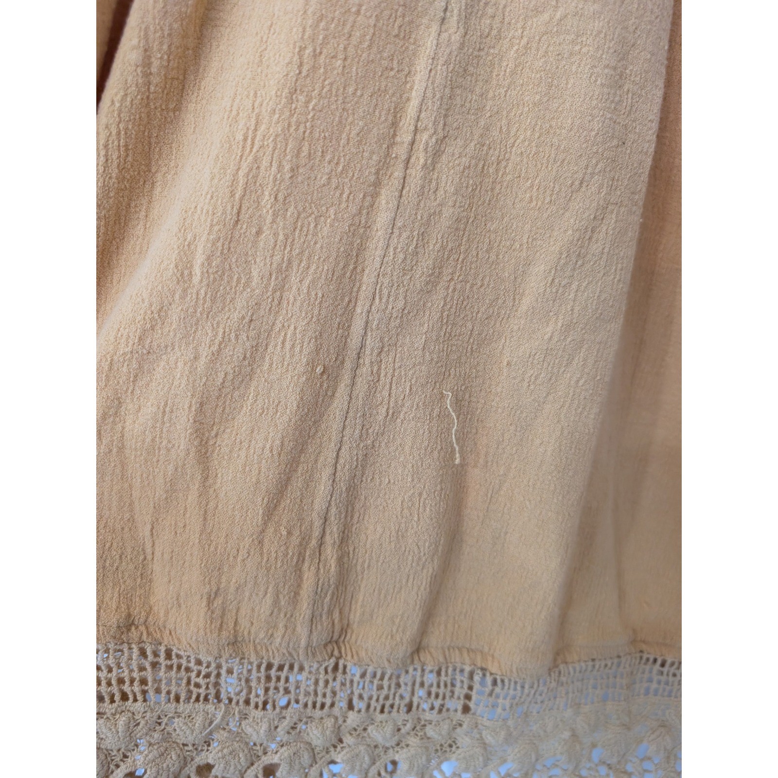 Free People Mustard Gauze Crochet Lace Trim Tunic Top mini dress Boho Large