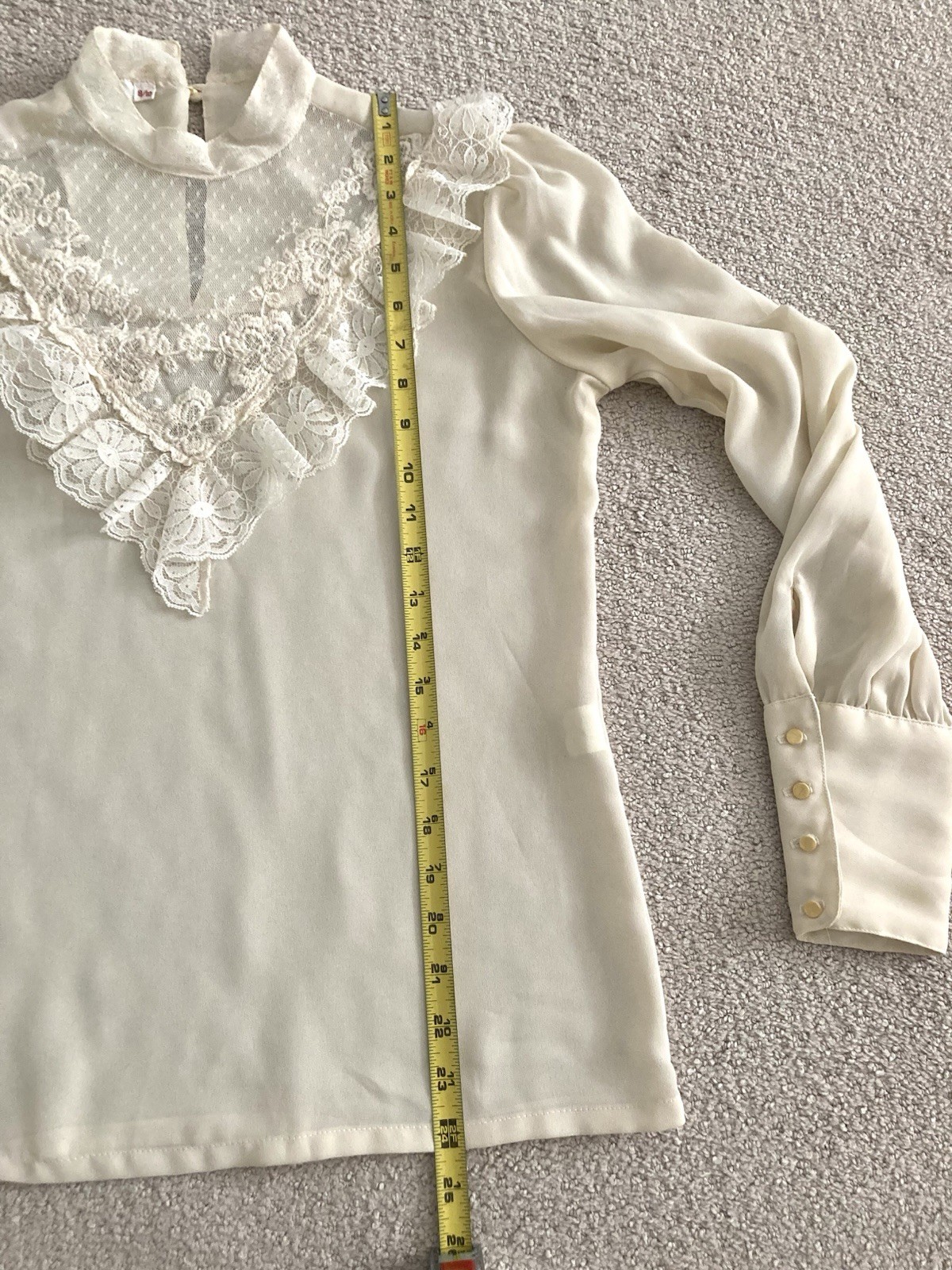 Vtg 80s Ivory Lace Blouse Victorian Revival Prairie Puff Sleeves Size 9/10