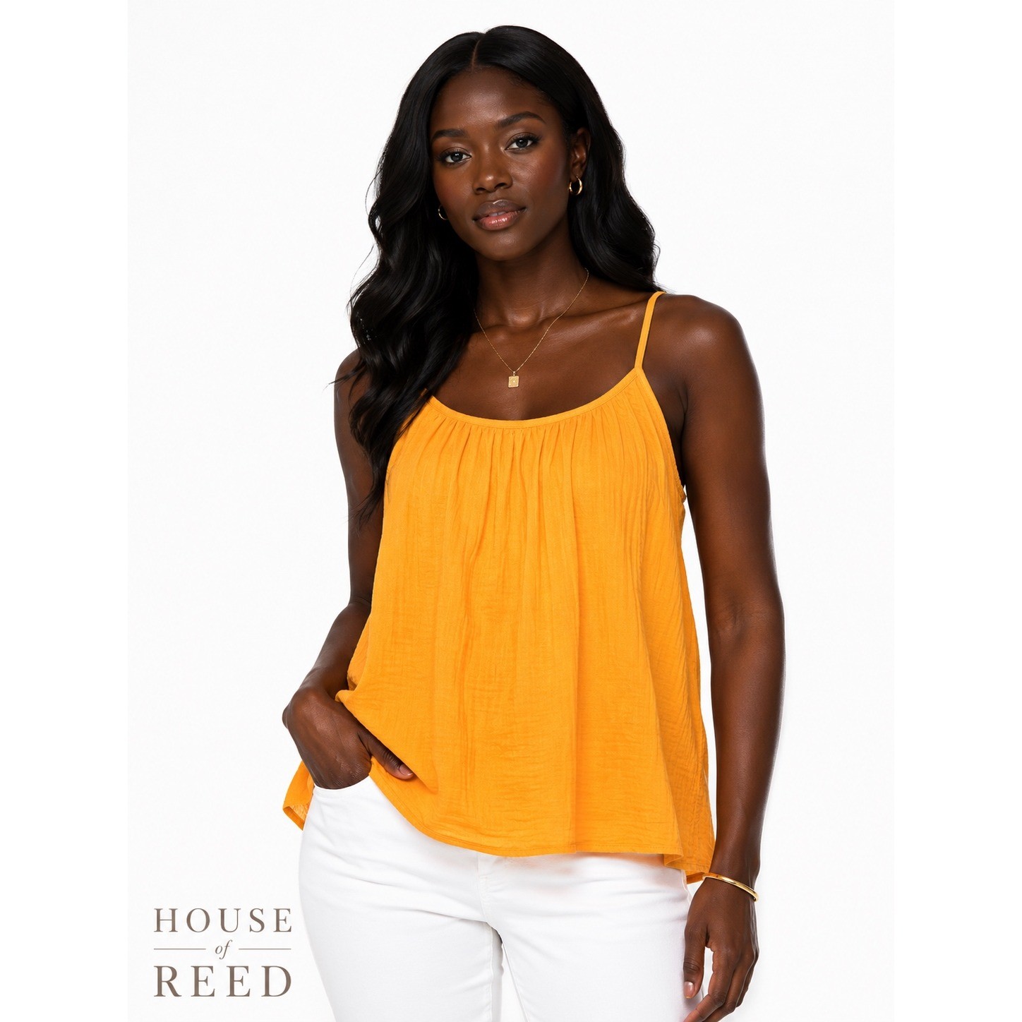 H&M Orange Gauze Cotton Camisole Top Adjustable Straps 426413 US M