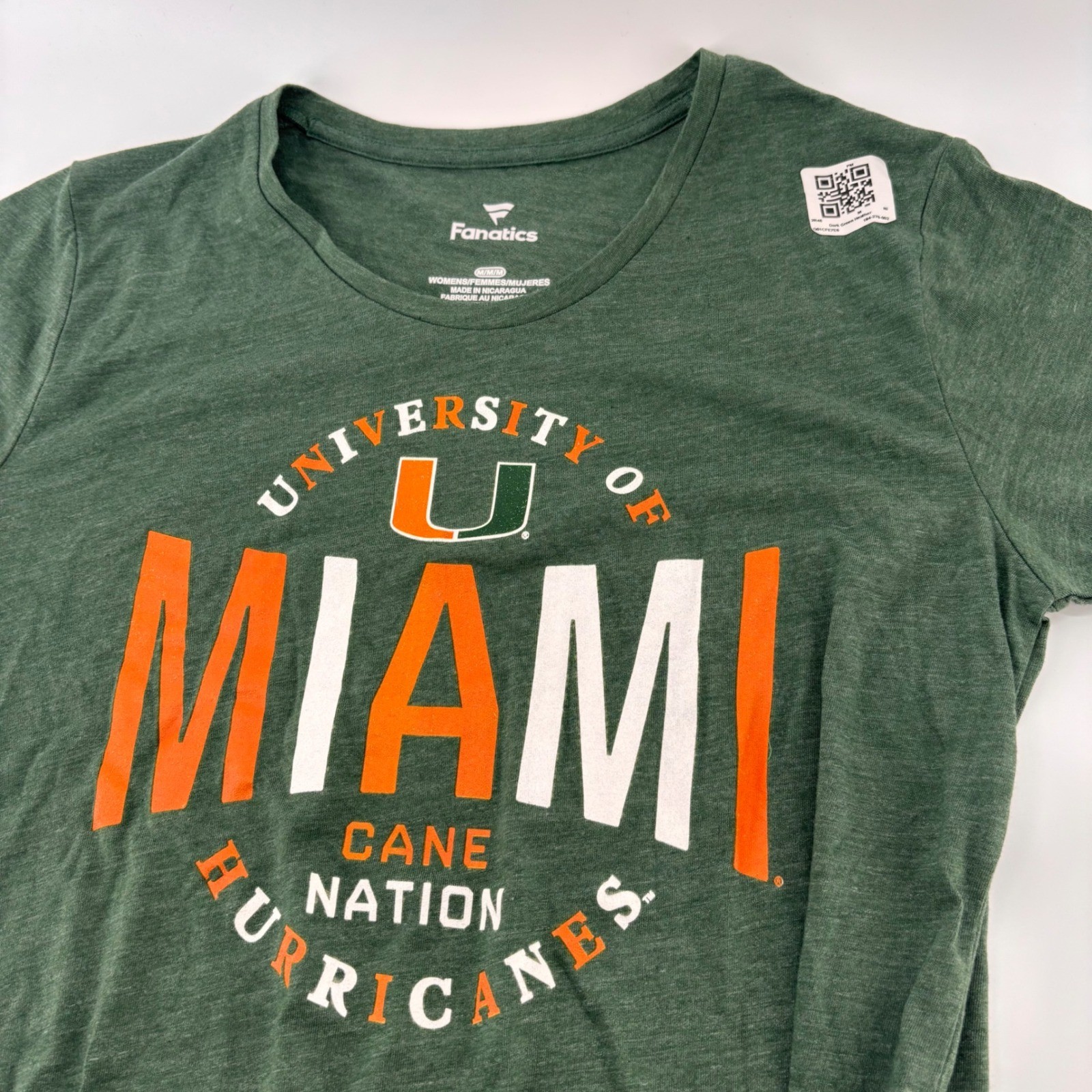 Fanatics University of Miami Hurricanes T-Shirt Womens Medium Green Cane Nation