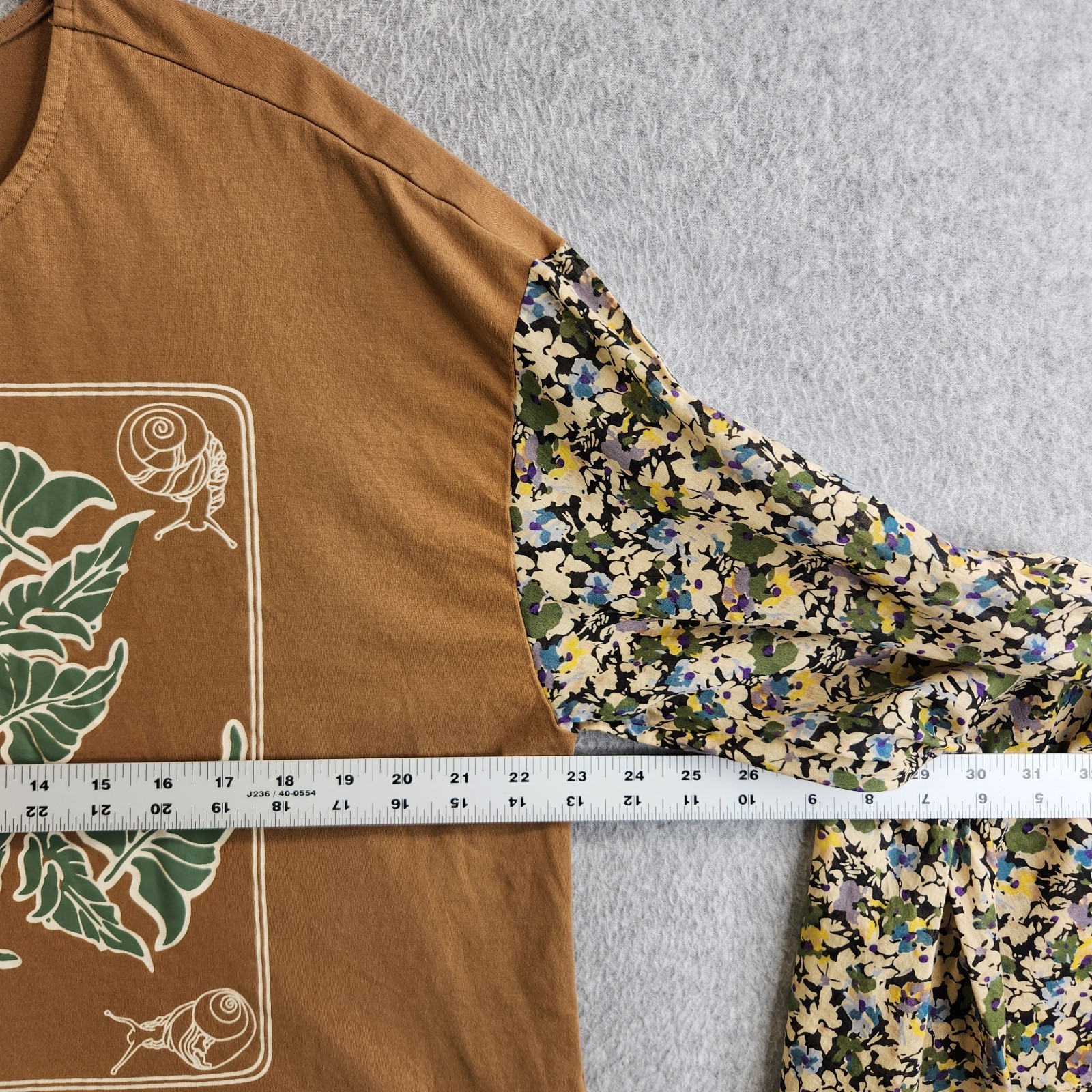 Earthbound Top Womens L Brown Snails Exaggerated Floral Bell Sleeves Festival