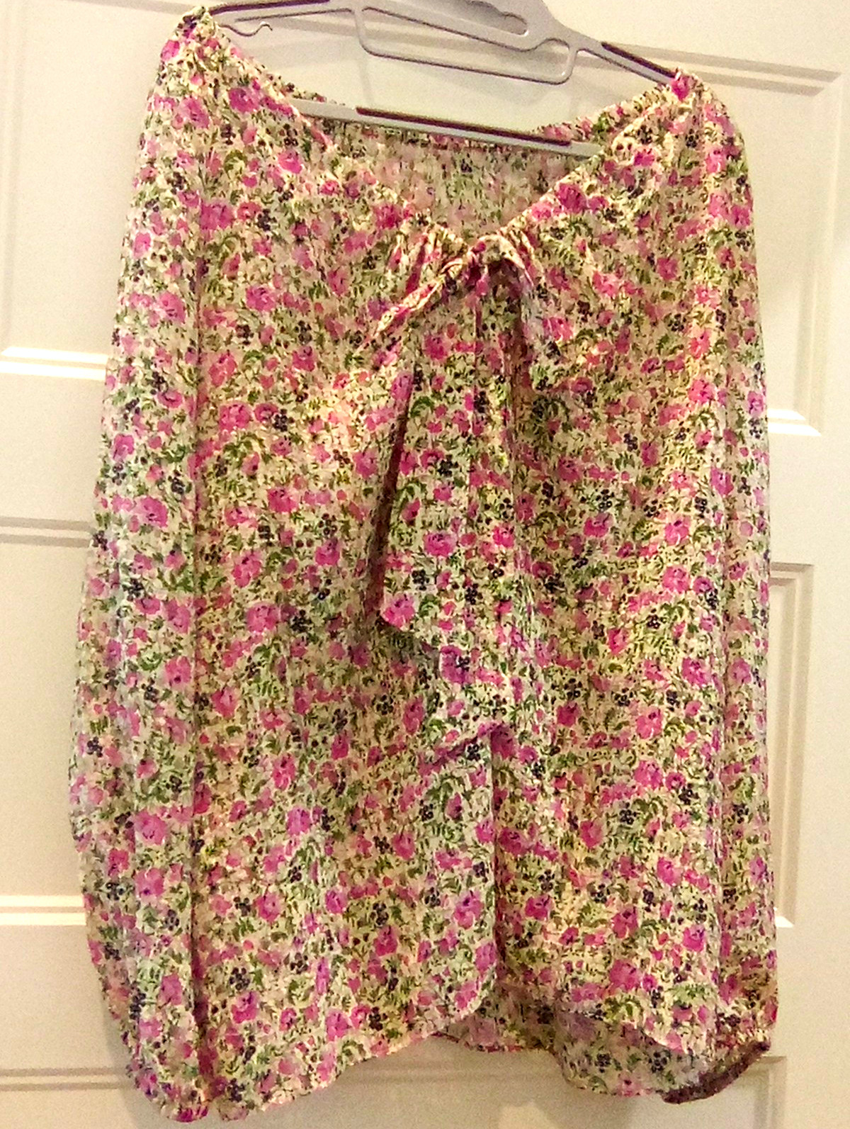 Pearl by Lela Rose Womens XL Floral Chiffon Blouse Versatile Neck Bow 🩷