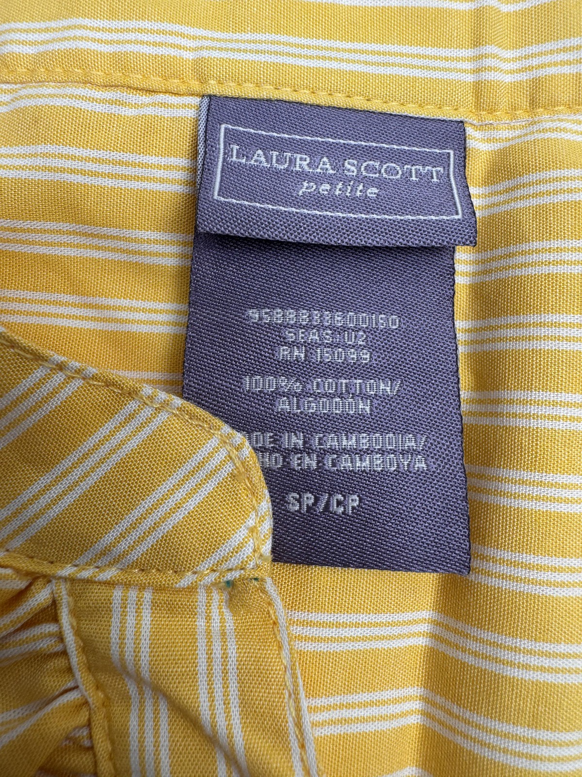 Laura Scott Shirt Womens Small Petite Yellow Striped Ruffle Button Front Blouse