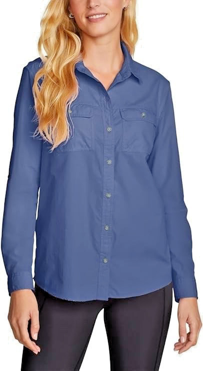 Eddie Bauer Women’s Lightweight Long Sleeve Ripstop Mountain Shirt – Blue – M*
