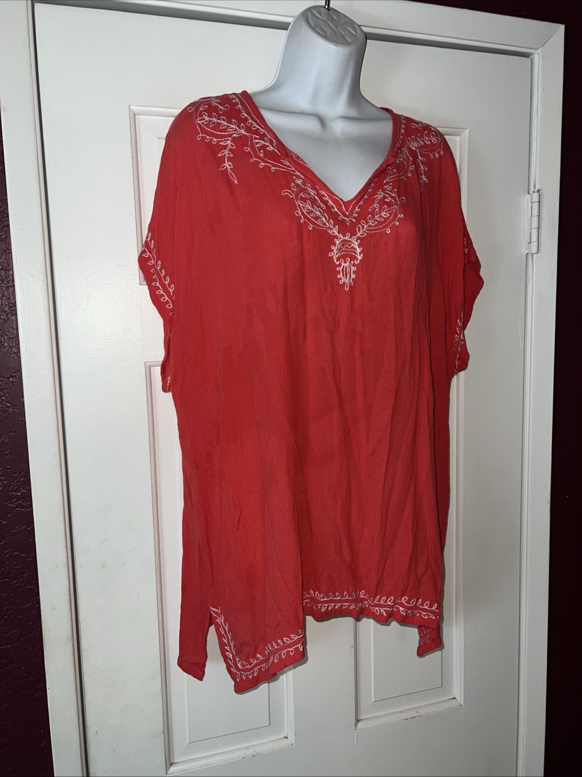 525 America Boho Tunic Blouse Womens XL Corral Embroidered Short Sleeves