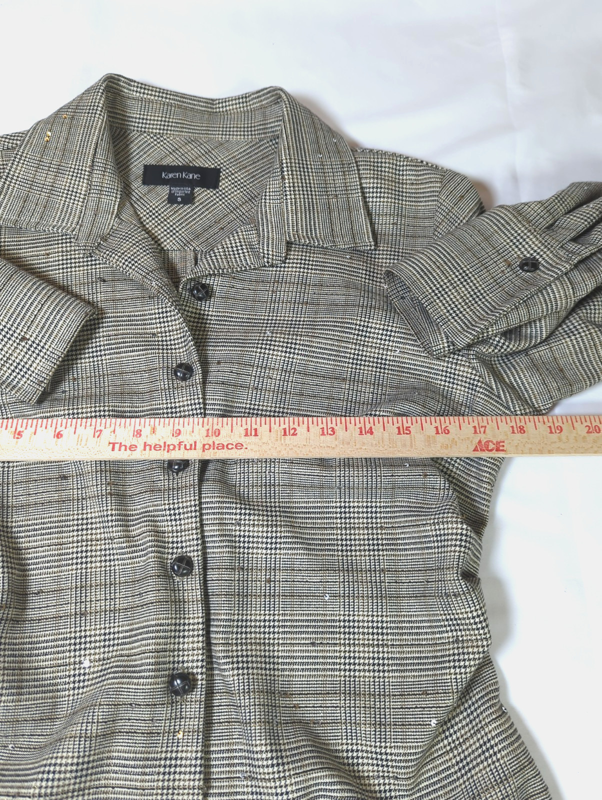 Karen Kane Shirt S Sequin Accents Houndstooth Pleated Sides Sophisticate Chic