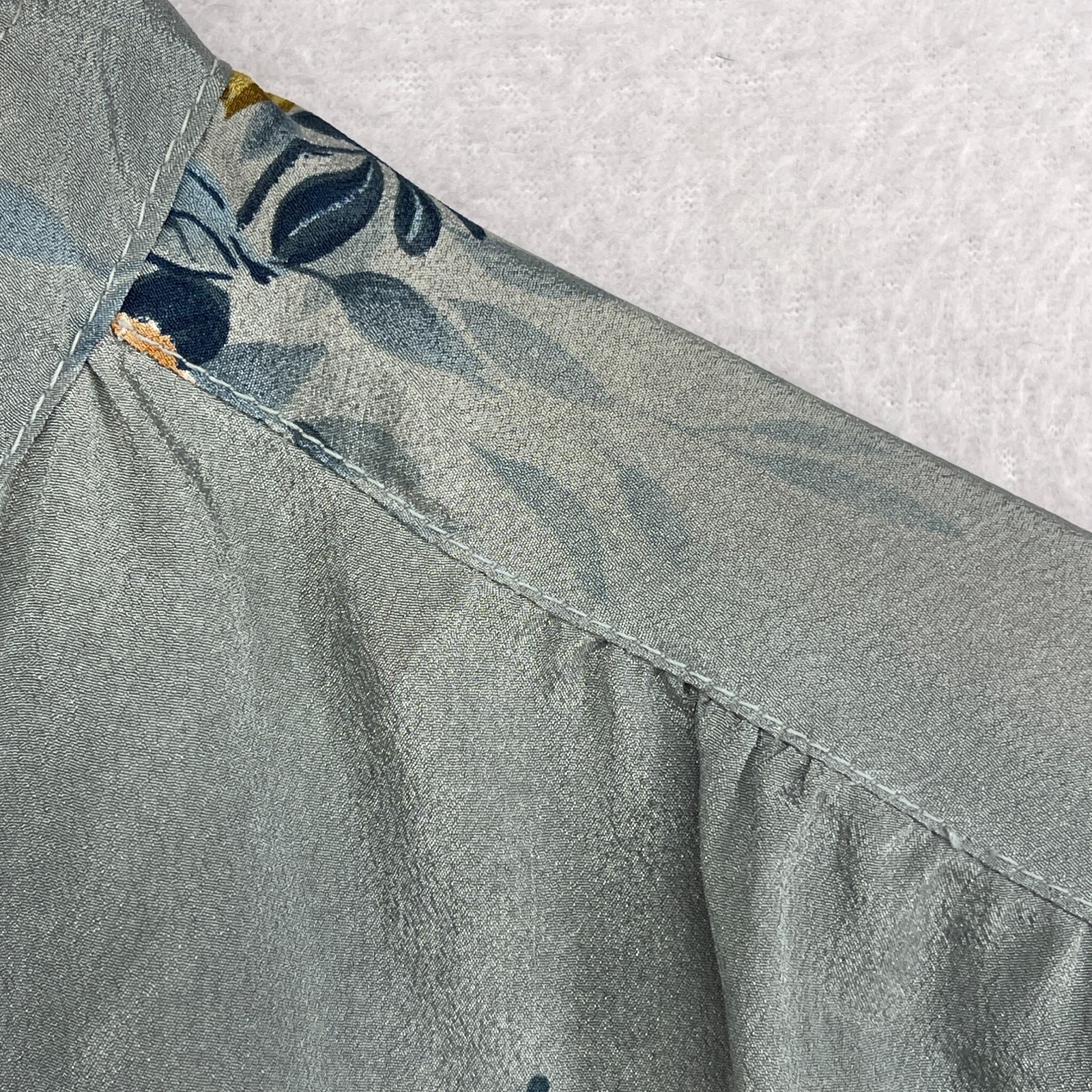 JONATHAN MARTIN Top Womens L Floral Mandarin Silk Crepe de Chine Button Up Blue