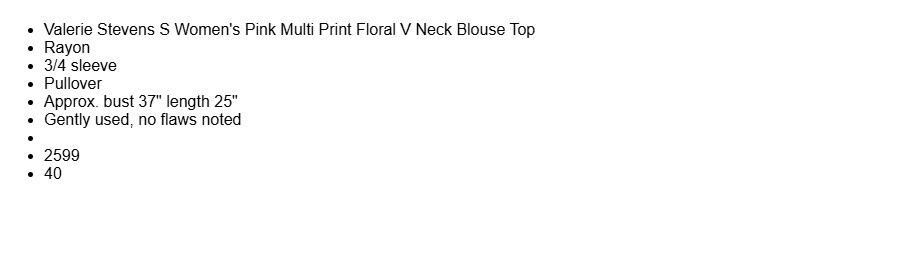 Valerie Stevens Top S Pink Multi Print Floral V Neck Boho Peasant Festival Chic