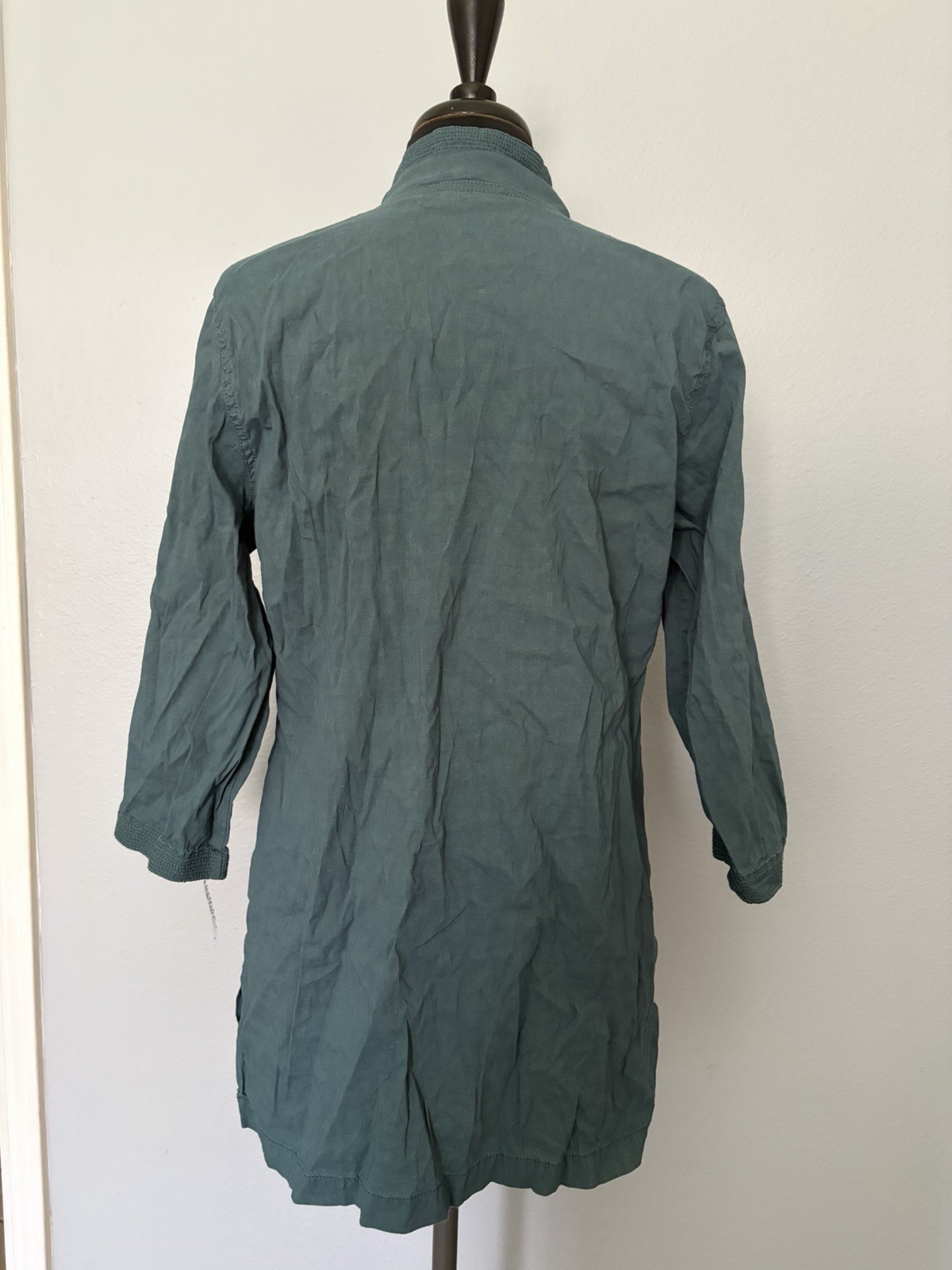 Eileen Fisher Tunic Style Top in Teal Size Medium Linen Blend 3/4 Sleeves