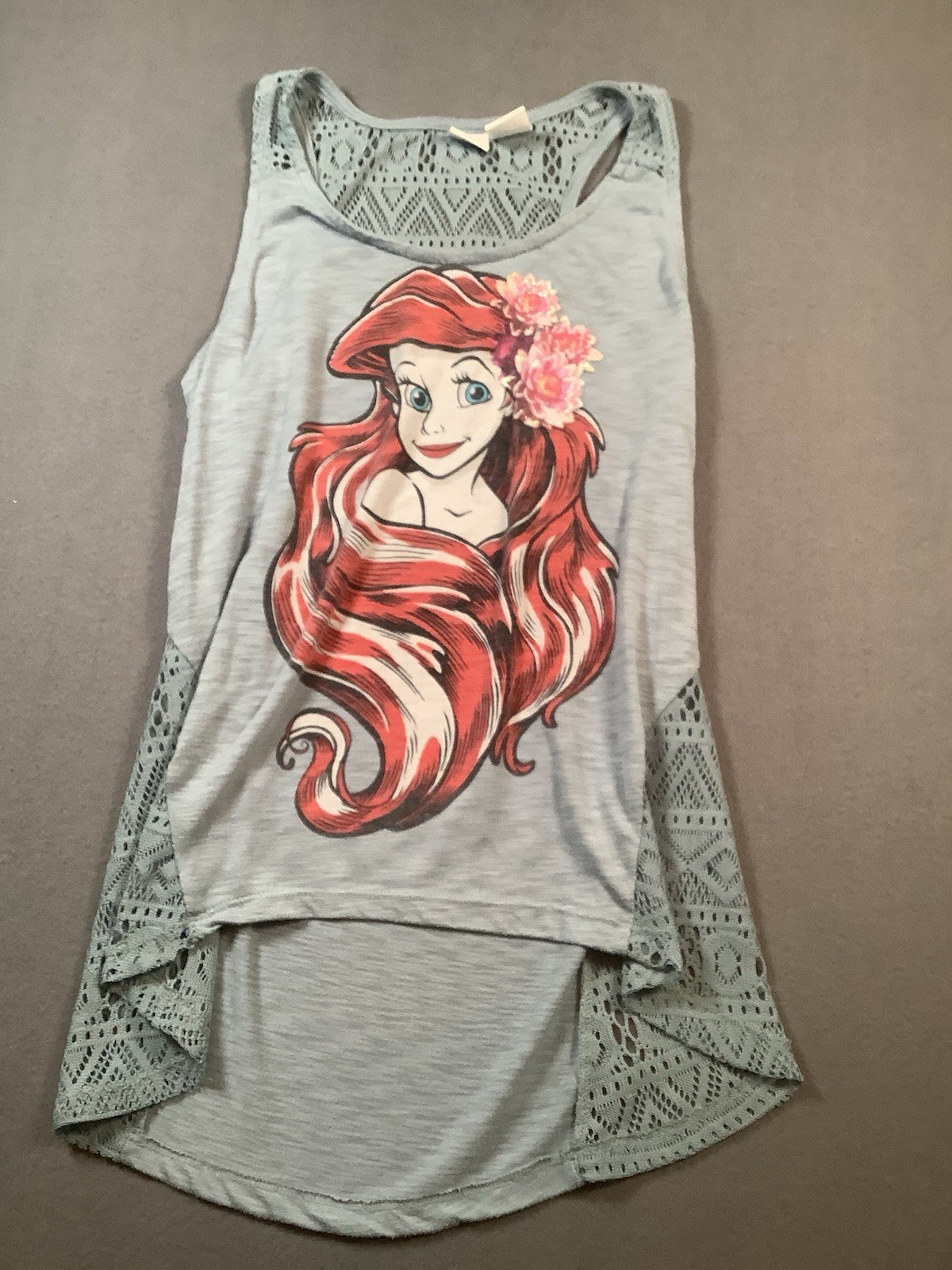 Disney Ariel Tank Top Little Mermaid Lace Glitter Girls M7/9 Sleeveless Blue