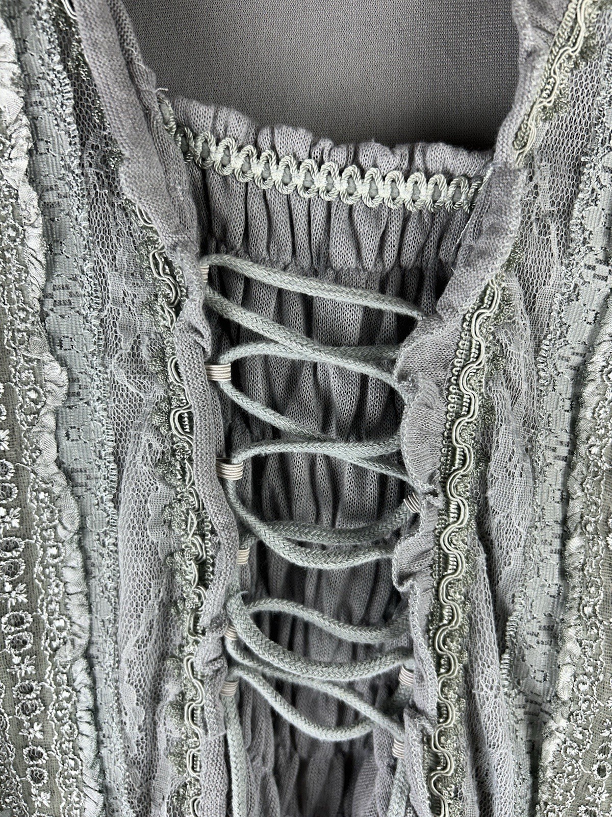 Pretty Angel Corset Style Ruffle Lace Fairy Whimsigoth Gray Sheer Sleeve Large