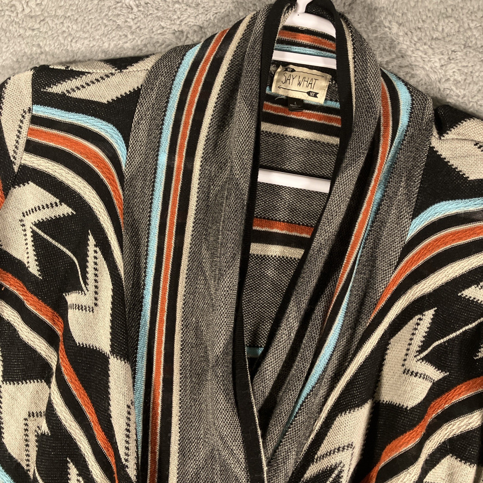 Say What Aztec Fringe Open Tunic Womens Large Bohemian Tribal Outdoors Cabincore