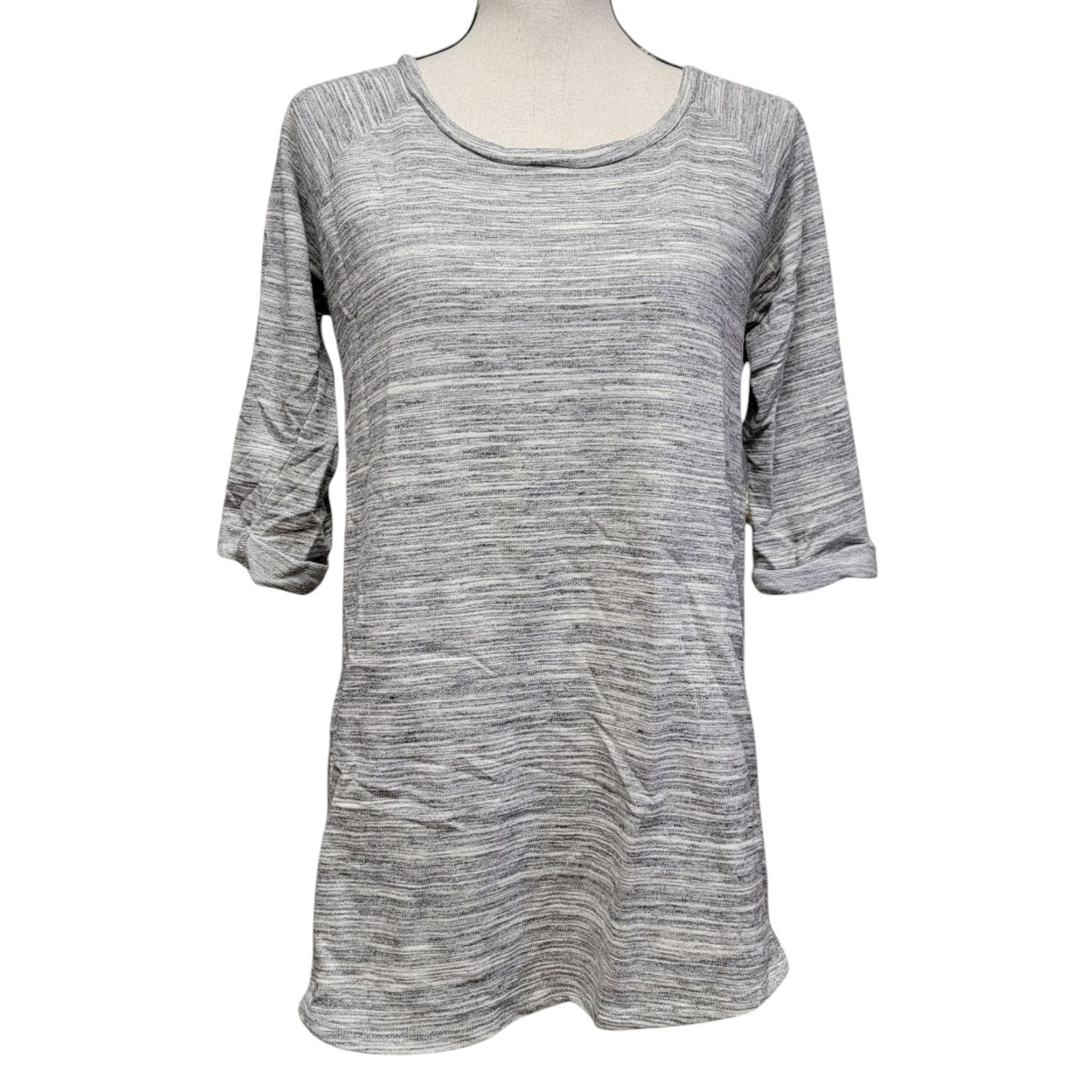 Cherish Gray Top Womens Sz L Gray Space Dye Cuffed French Terry Casual Shirt