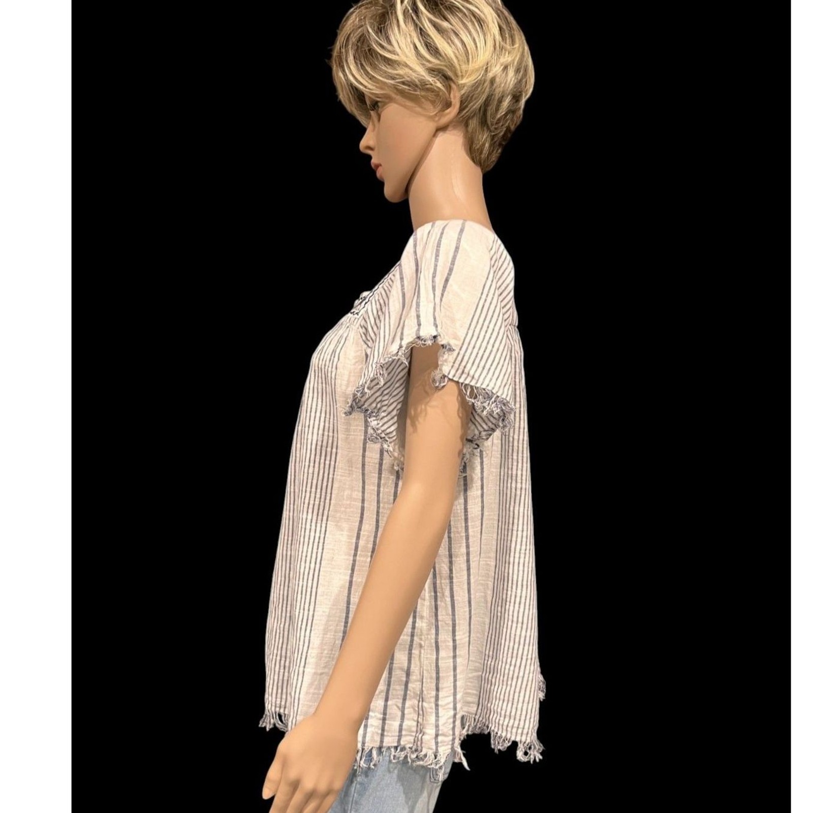 WORLD MARKET Lightweight Women’s Cotton Blouse White Blue Stripes Sz S/M