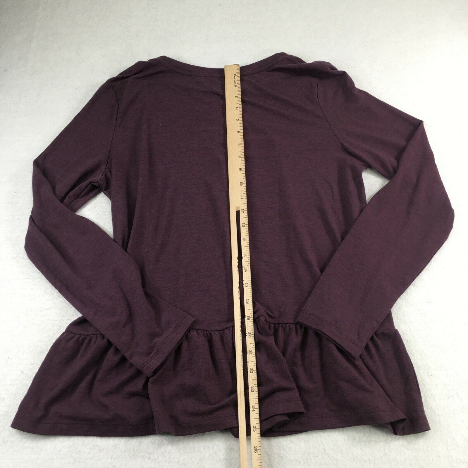 LOFT Top Women Large Dark Purple Long Sleeve Peplum Hem Casual Soft Knit Shirt