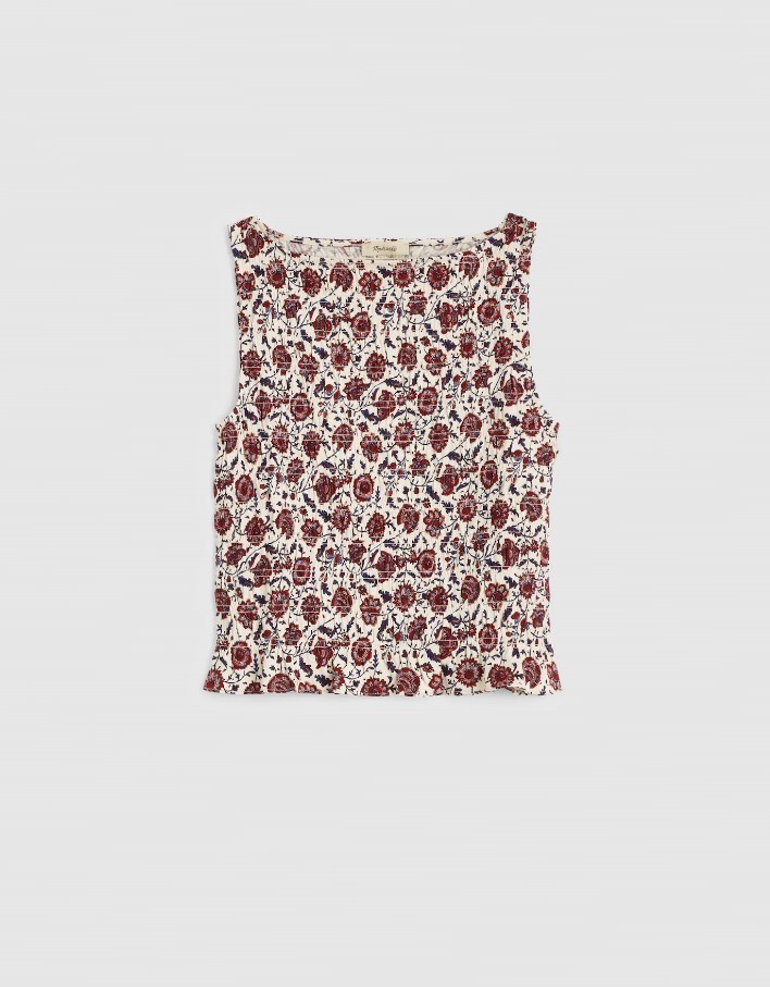 Madewell Women’s Smocked Boatneck Sleeveless Top, vanilla (NEW)