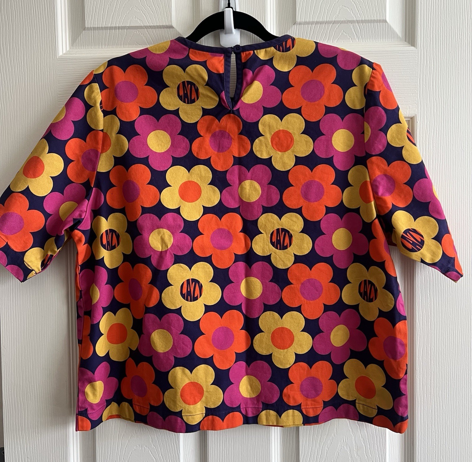 LAZY OAF Women’s Retro MOD Flower Power Cotton Blouse Top Shirt Sz Medium