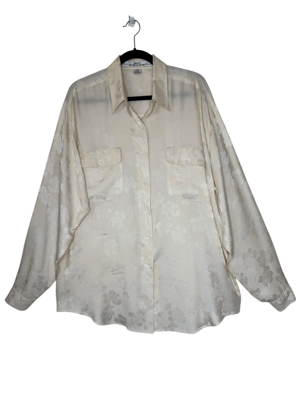 Vintage High Advantage Blouse Ivory Silk Button Front Size 18W Old Money Luxury